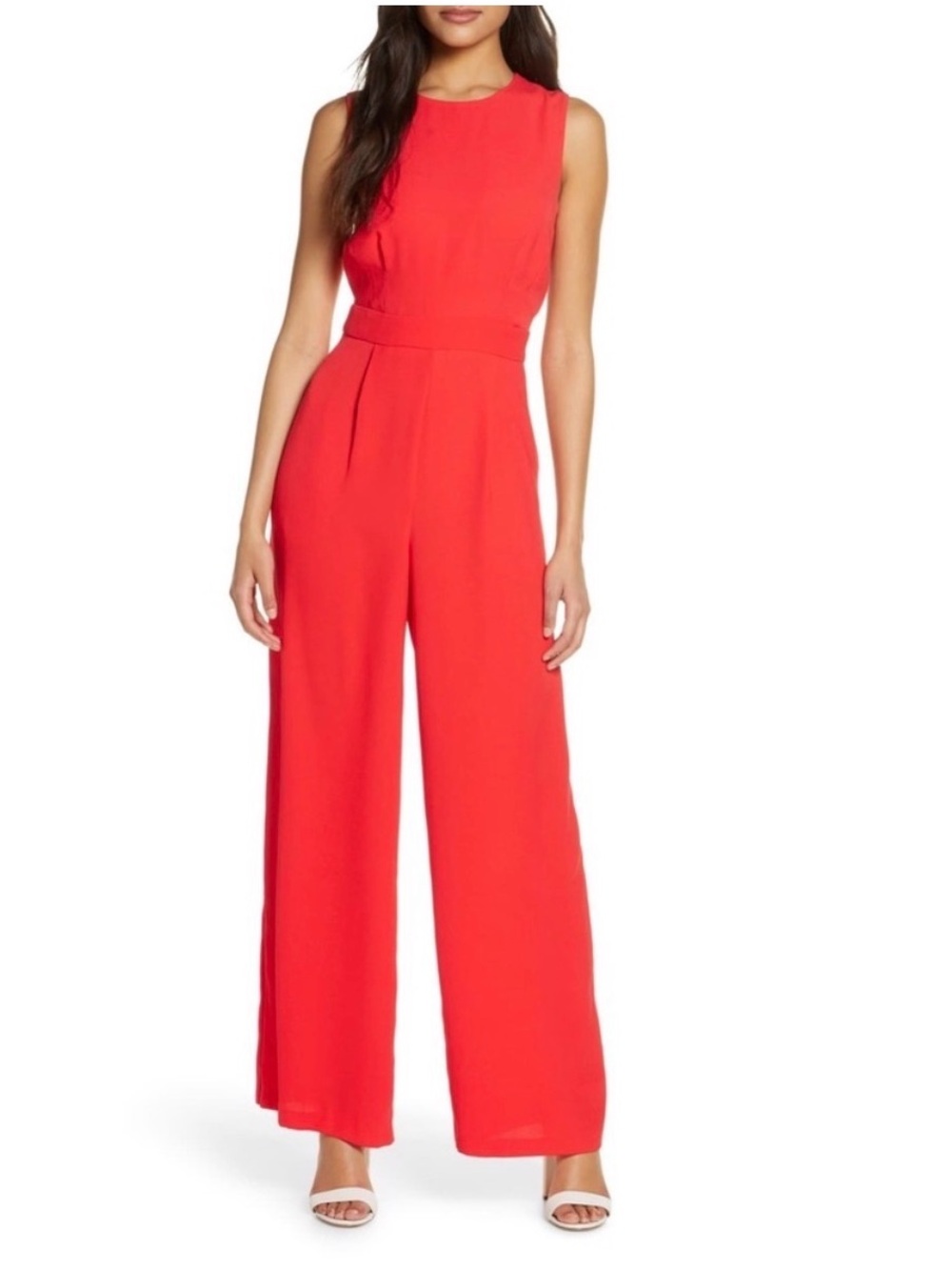 Eliza J Sleeveless Wide-Leg Red Jumpsuit